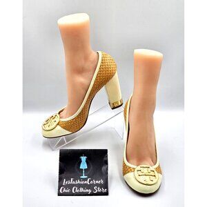 Tory Burch Women's Beige/Cream Woven Reva Maddie Raffia Straw Shoes Sz9 2345